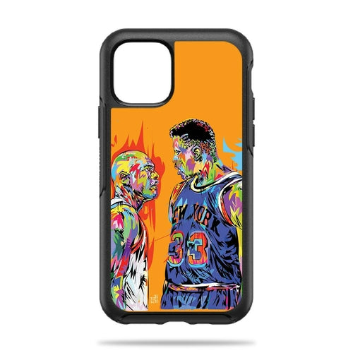 23 Vs 33 design on Otterbox Symmetry iPhone 11 Pro, featuring vibrant artwork and scratch protection.