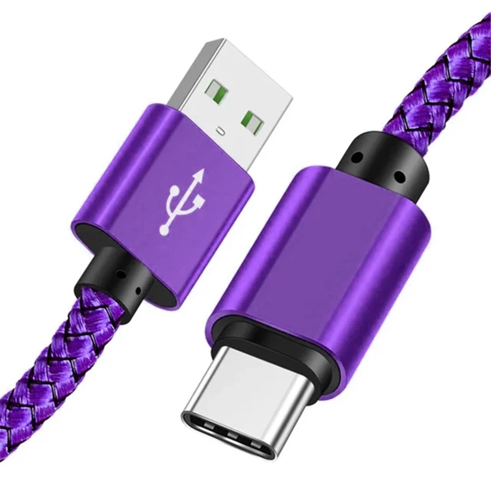 Nylon Data Cable Fast Charger USB A to Type C Charging Cable For Huawei Samsung Android Phone TypeC Charging Device 1M 2M 3M