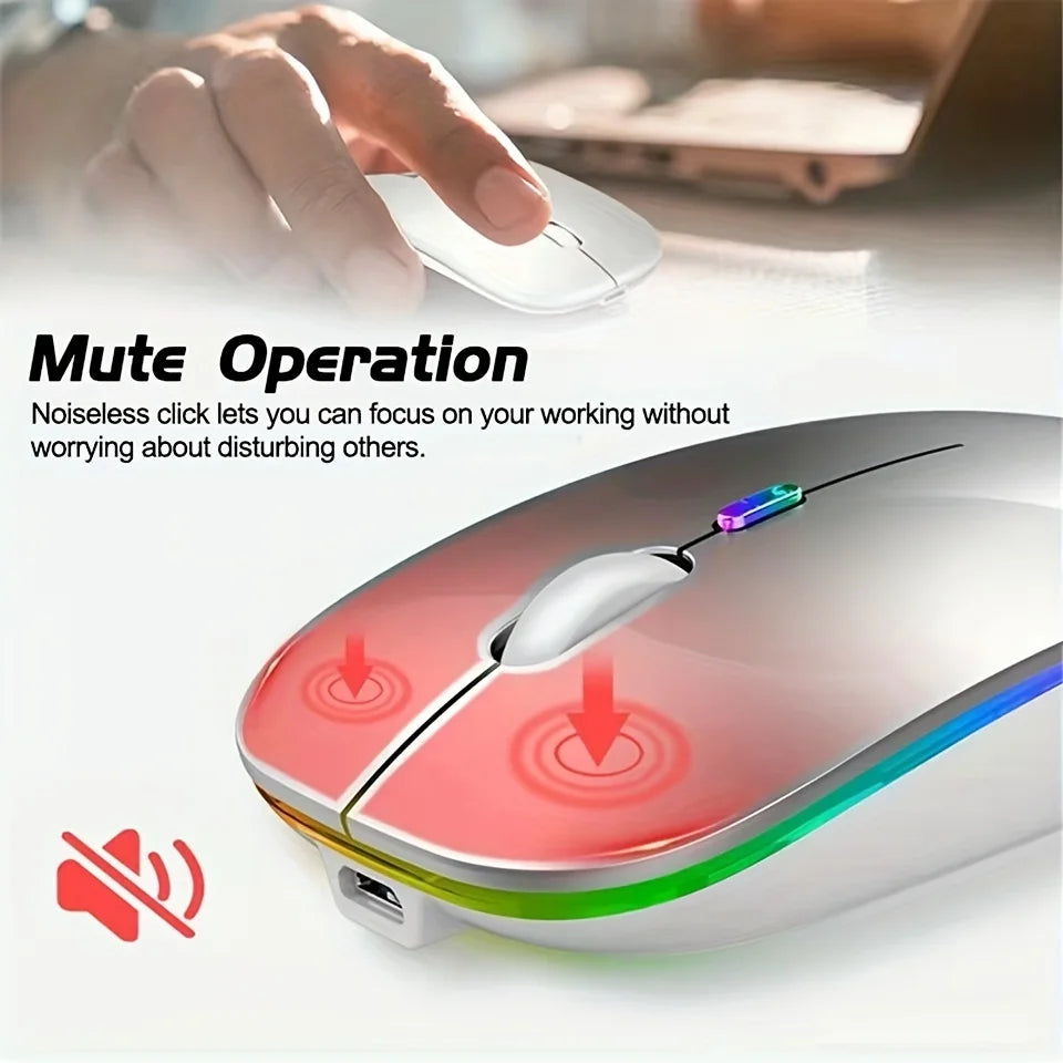 Ratón inalámbrico Bluetooth de 2.4GHz, recargable, silencioso y ergonómico, para gaming, con retroiluminación USB y 1600DPI, para PC y portátiles