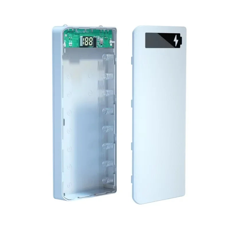 DIY-batteriboks, powerbanks skal, holder til 8-cellede 18650-batterier, opladning og opbevaring, PD-dobbelt-USB-sæt til mobiltelefonopladning