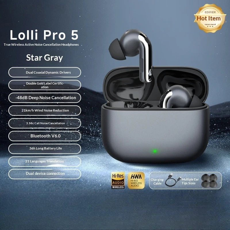 Edifier Lolli Pro 5 Bluetooth Headphones Active Noise Cancelling Bluetooth 6.0 Wireless Headphones Long Battery Life Low Latency