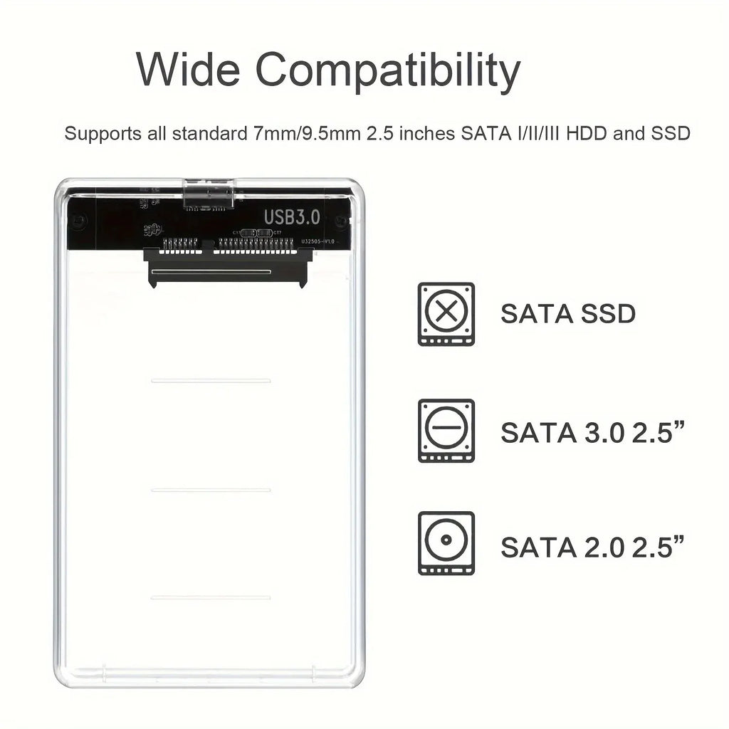 Boîtier HDD Externe USB3.0 5Gbps 2,5 Pouces Boîtier Disque Dur Transparent Boîtier de Disque Dur Externe SATA Boîtier de Stockage HDD SSD pour Ordinateur Portable PC