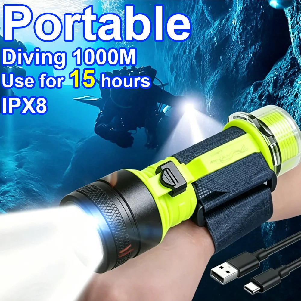 New Portable Professional LED Diving Flashlight Strong Light Underwater Torch IPX8 Waterproof Scuba Dive Flashlight Fishing Lamp