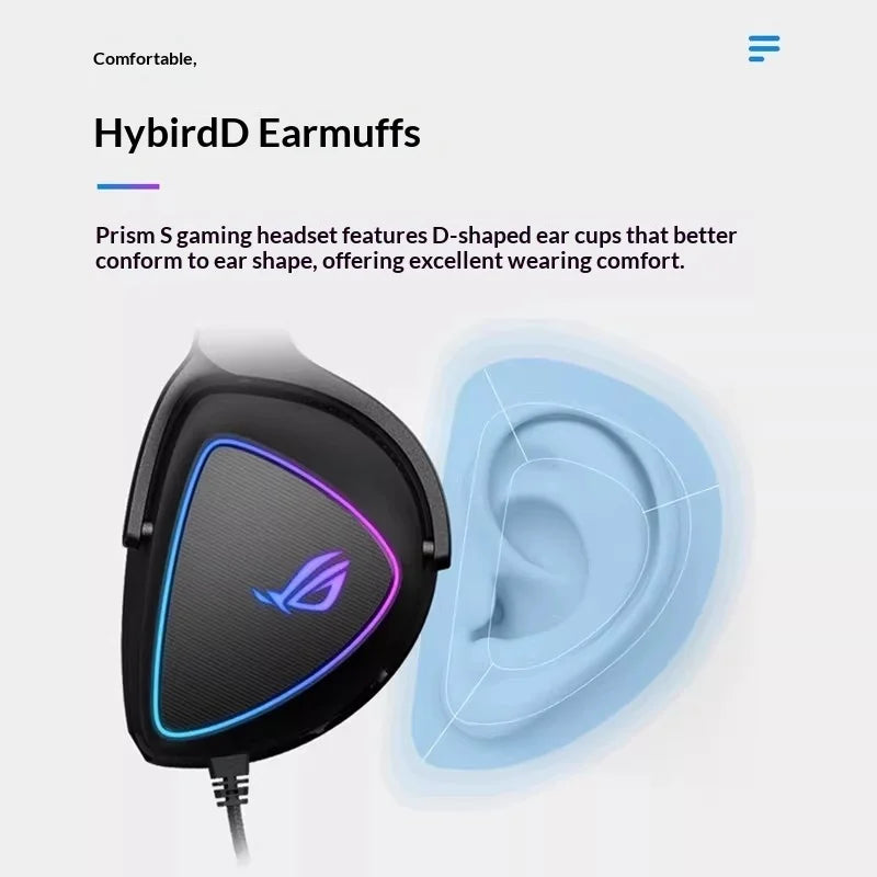 ROG Prism Lightweight Over-Ear Gaming Earphones 7.1 Channel Gaming Headset RGB Lighting Aura Sync Prism 2 Gaming Headphone Gifts