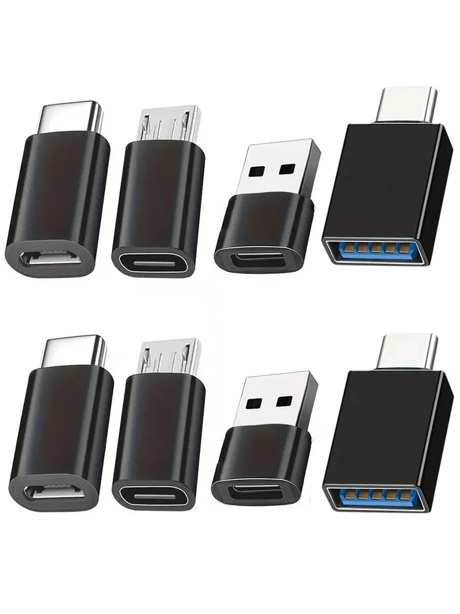 8pcs USB to USB C Adapter, USB Type C Female to USB Adapter, Micro USB to USB C Female Male Converter Connector, for Laptop Car