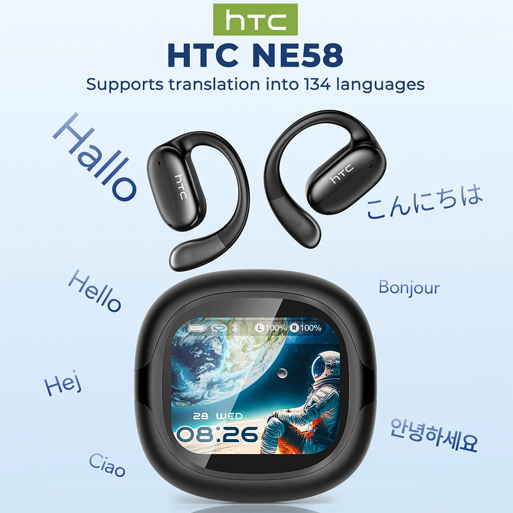 Auriculares Bluetooth HTC con sonido envolvente estéreo Hi-Fi, ajuste cómodo y ligero, diseño abierto, para deporte y running, auriculares inalámbricos NE58
