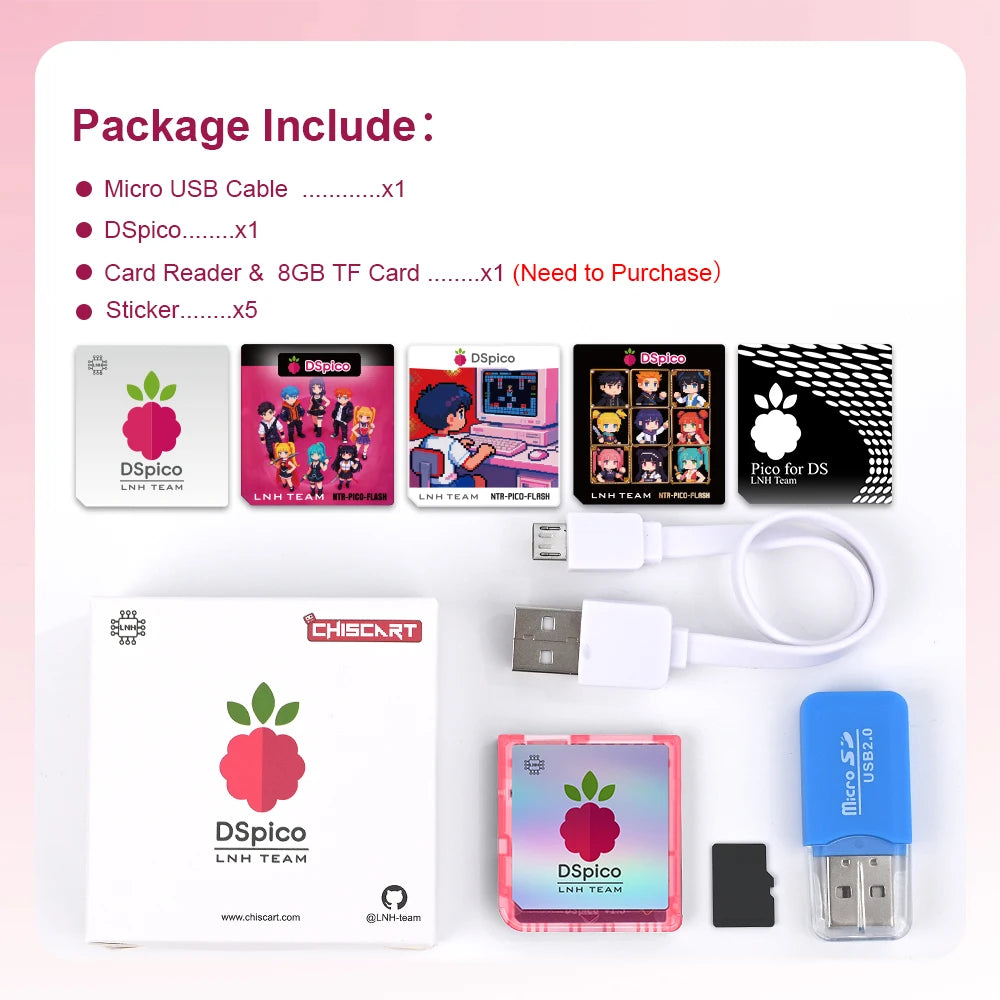 Cartucho lector de juegos Chiscart DSpico, carcasa transparente moldeada por inyección con MCU RP2040 para consolas NDS, NDSL, DSi y 3DS