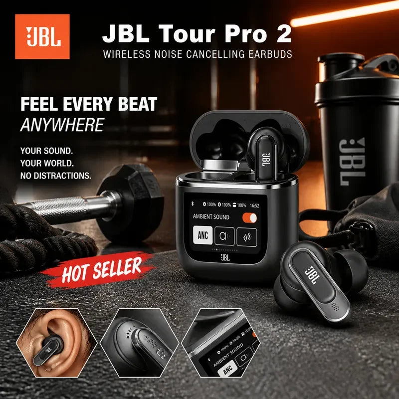 JBL Tour Pro 2 ægte trådløse Bluetooth-øretelefoner med aktiv støjreduktion og LED-smartopladningsetui, originale