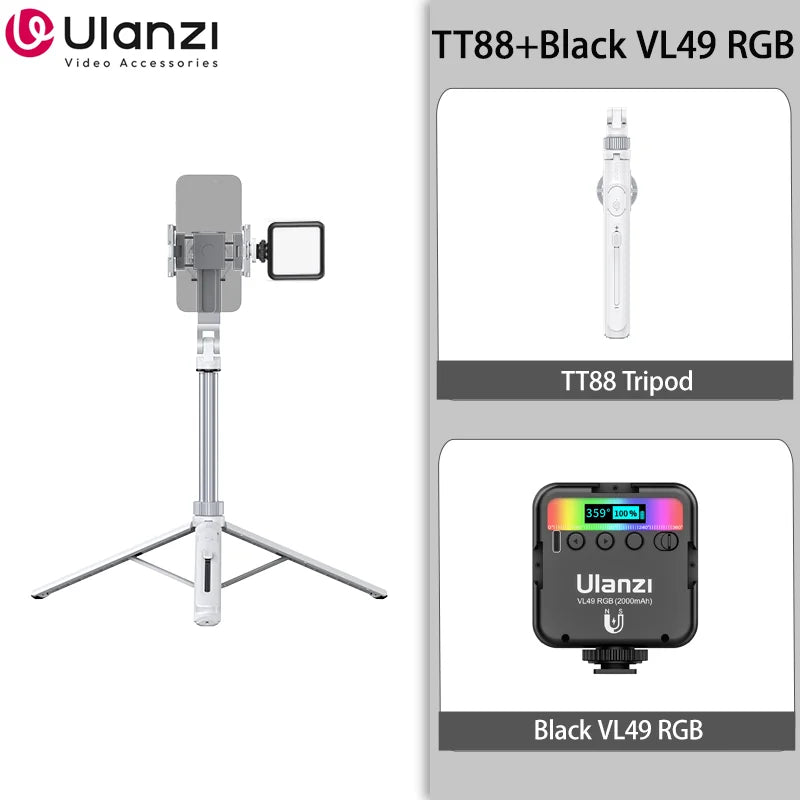 Ulanzi TT88 Trépied perche à selfie de 1,44 m avec pince magnétique et télécommande sans fil, trépied d'extension pour livestreaming et vlogging