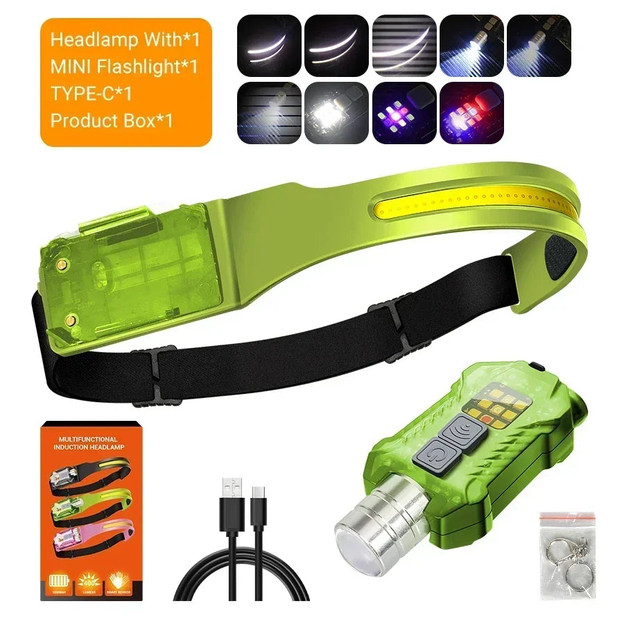 Powerful LED Headlamp Portable Rechargeable Head Flashlight with Magnet Tail 9 Modes Lighting Outdoor Camping Fishing Lantern