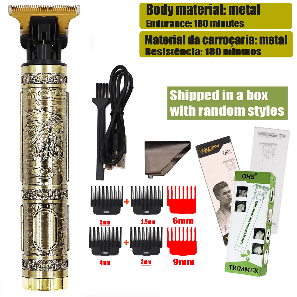 OHS Electric Hair Clipper Professional USB Cordless Clipper Professional Beard Trimmer Haircut Grooming Kit Hair Cutting Machine