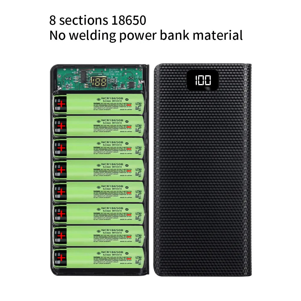 DIY 8*18650 Battery Power Bank Case 20000mAh Dual USB Type C Battery Holder Shell No Soldering Storage Box for Phone Charging