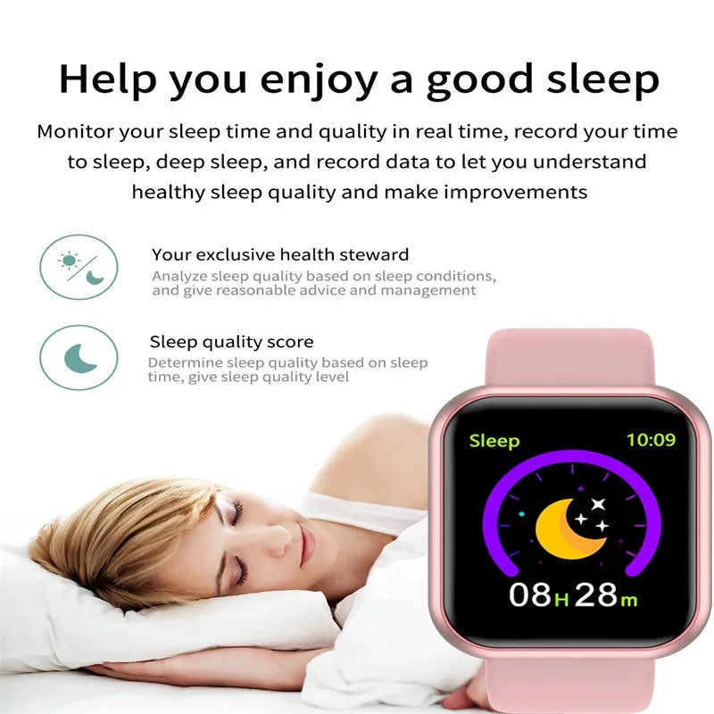 Smartwatch inteligente Y68 para hombre y mujer, monitorización de frecuencia cardíaca, oxígeno en sangre y presión arterial, monitorización del sueño multifunción, compatible con iOS y Android