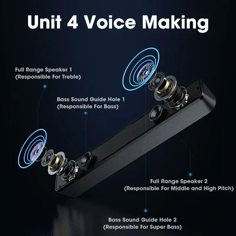 PC-Soundbar, kabelgebundener und kabelloser Bluetooth-Lautsprecher, USB-betriebene Soundbar für TV, PC und Laptop, Gaming-Heimkino-Surround-Audiosystem