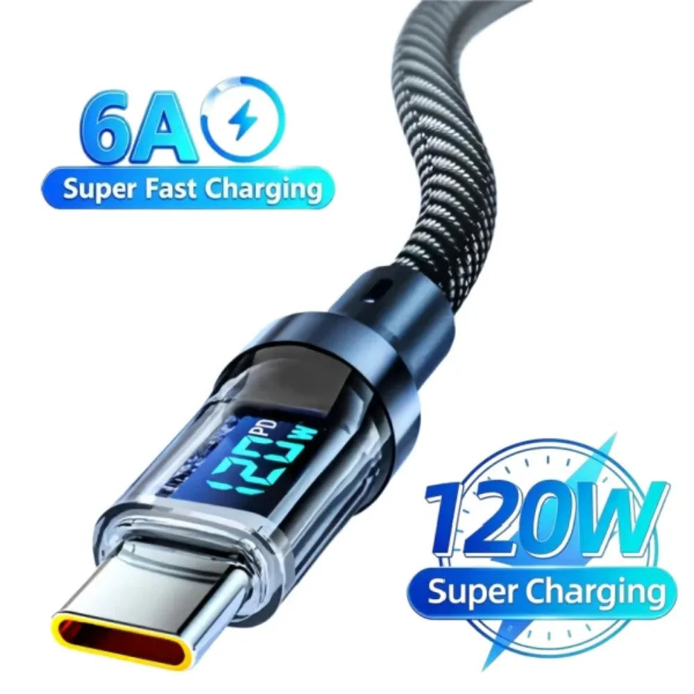 100W USB C 120W USB A Charging Cables with LED Display Screen, USB C=C-C，USB A=A-C, Not for Xiaomi iPhone Samsung