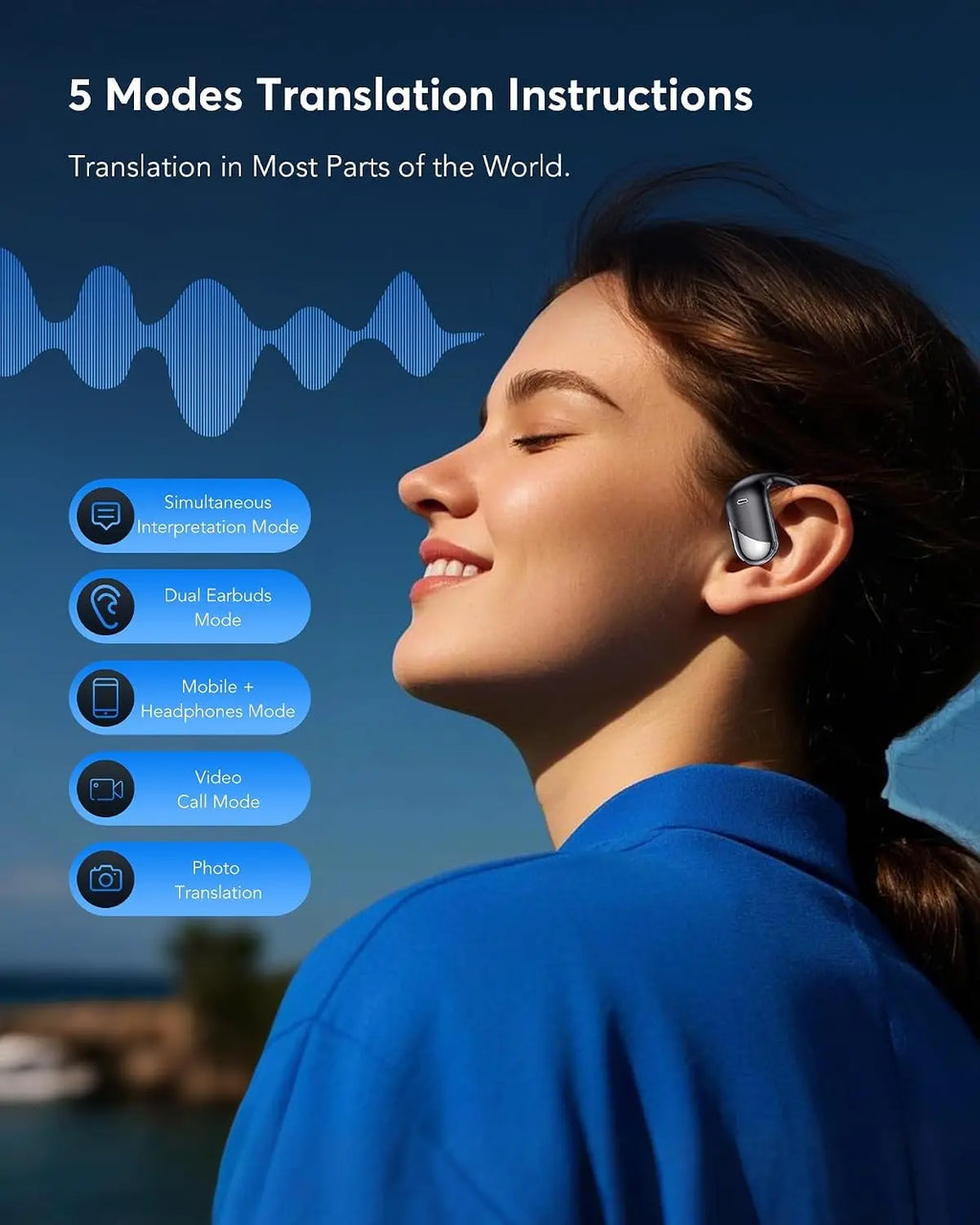 Auriculares traductores en tiempo real para 198 idiomas, traducción 3 en 1 para música y llamadas, diseño abierto, batería de 60H, Bluetooth 6.1