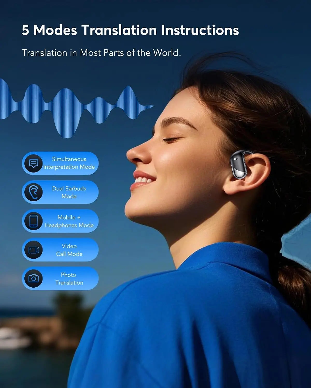 Real-Time 198-Language Translator Earbuds, 3-in-1 Translation Music Calls, Open-Ear Design, 60H Battery, Bluetooth 6.1