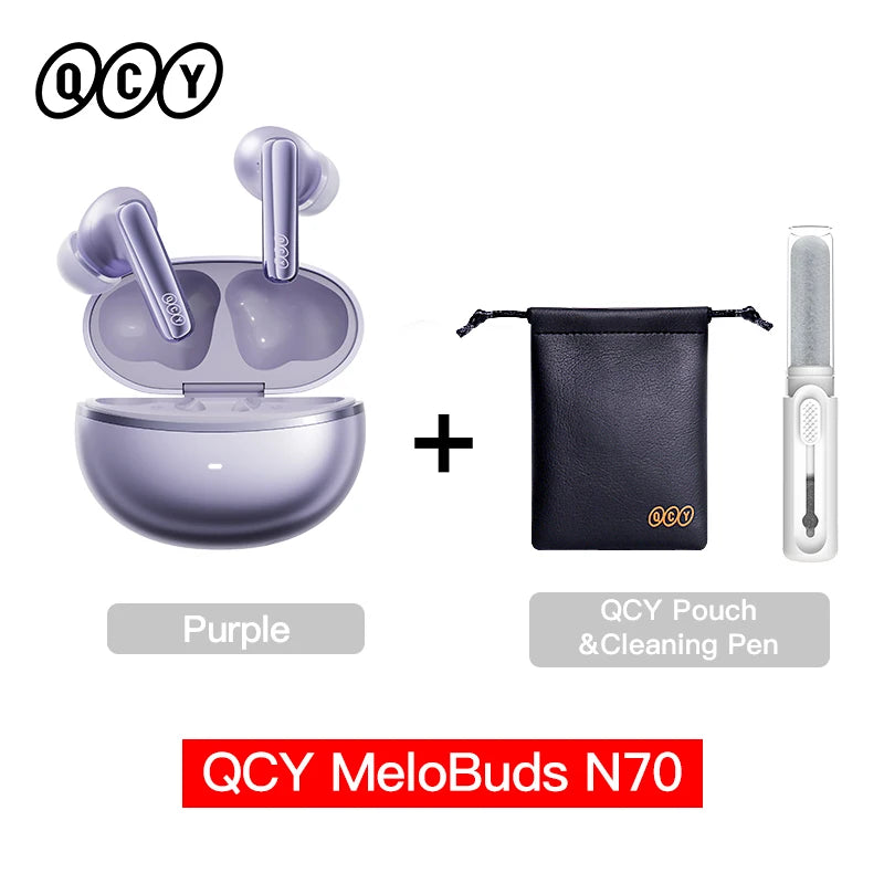 QCY MeloBuds N70 Écouteurs sans fil ANC adaptatifs Bluetooth 6.0 LDAC Audio Hi-Res 6 micros Écouteurs avec chargement sans fil 50h IPX5