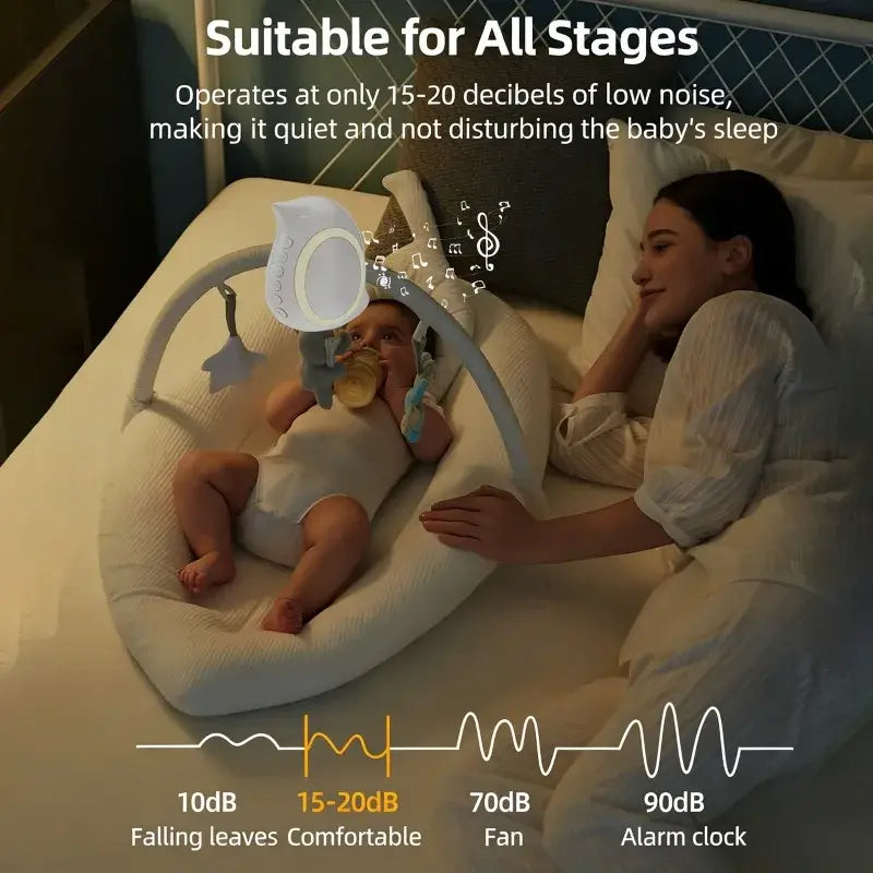 Bærbar justerbar elektrisk enhed til at berolige babyer under søvn med natlys, Bluetooth-højttaler, hvid støj, vibrationer og beroligende musik