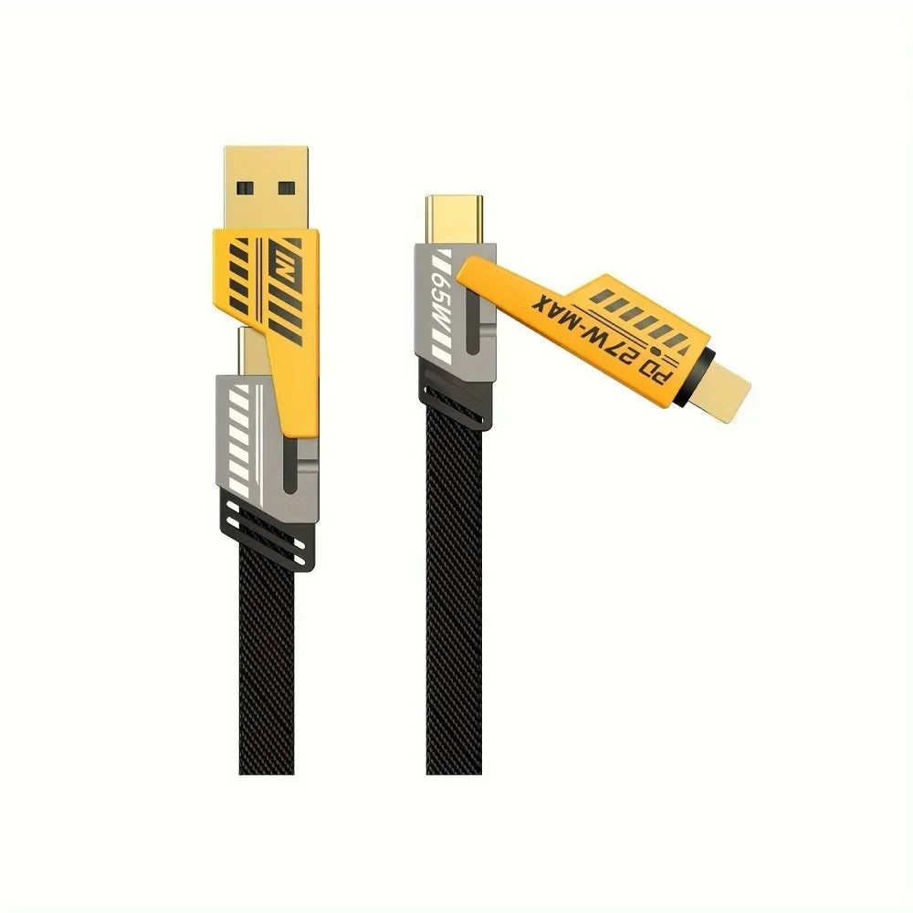 Cable USB tipo C trenzado de nailon 4 en 1 con carga rápida de 65 W, cable de datos PD para computadora portátil