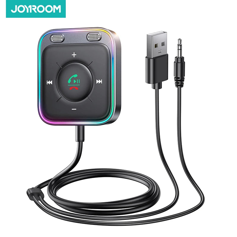 Joyroom-Bluetooth-6.0-AUX-Adapter fürs Auto mit leistungsstärkeren zwei Mikrofonen und Geräuschunterdrückung, Bluetooth-Empfänger für Musik und Freisprechanrufe im Auto