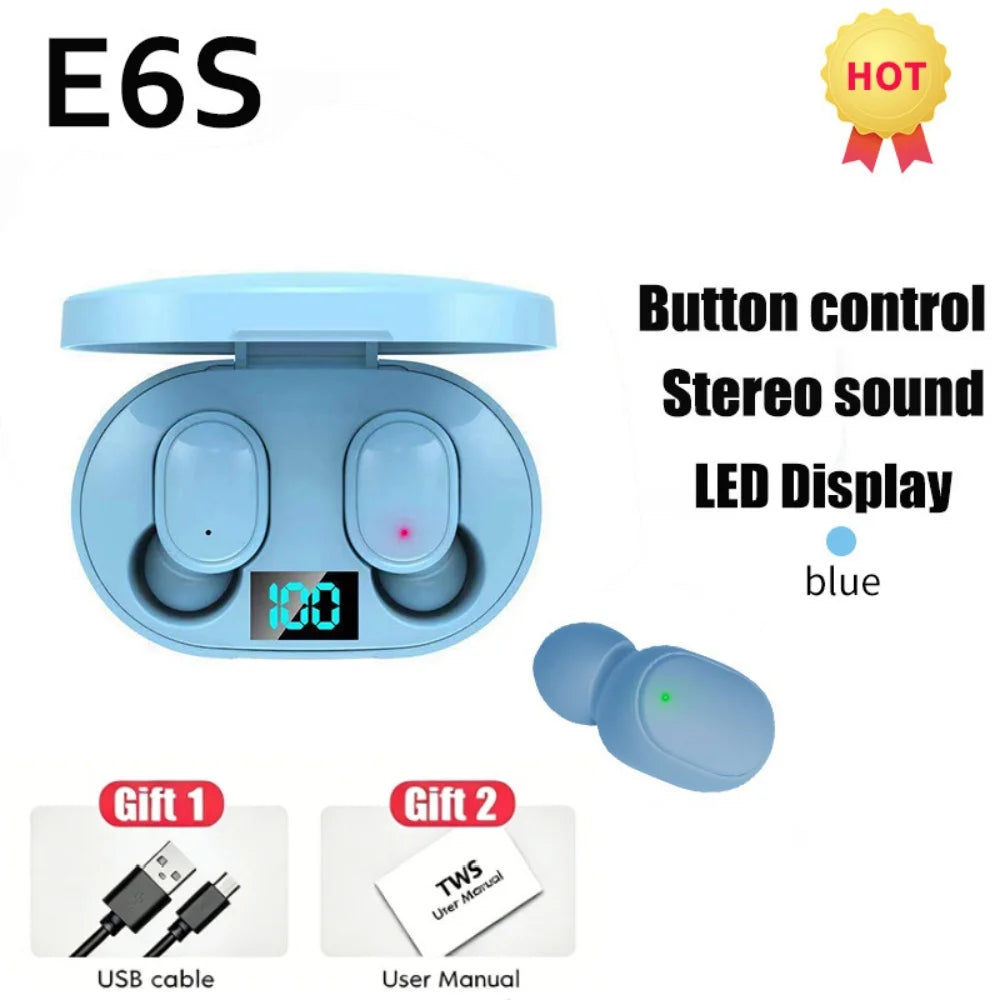 Écouteurs Bluetooth avec affichage numérique et micro, casque Bluetooth sans fil TWS E6S avec réduction de bruit pour Xiaomi Huawei Oppo