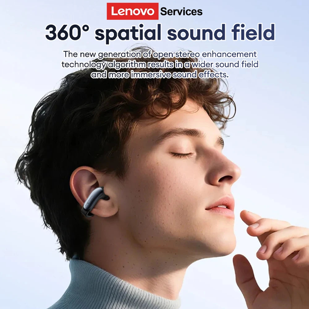 Lenovo LES-108 Écouteurs sans fil TWS à conduction osseuse avec clips d'oreille Bluetooth V6.0 Écouteurs de sport Réduction du bruit pour les appels