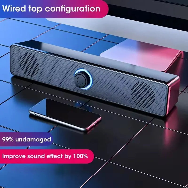 PC-soundbar med kabel og trådløs Bluetooth-højttaler, USB-drevet soundbar til TV, PC og bærbar computer, gaming, hjemmebiograf og surroundlyd
