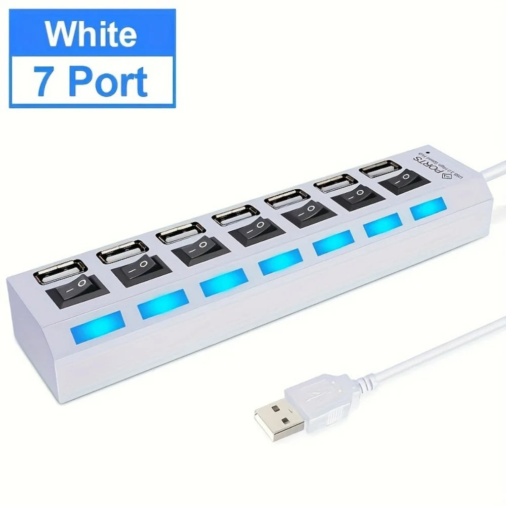 4/7 Port USB 2.0 Hub with Switch and LED High Speed Multi Splitter Expander Adapter For PC Laptop Desktop Computer Accessories