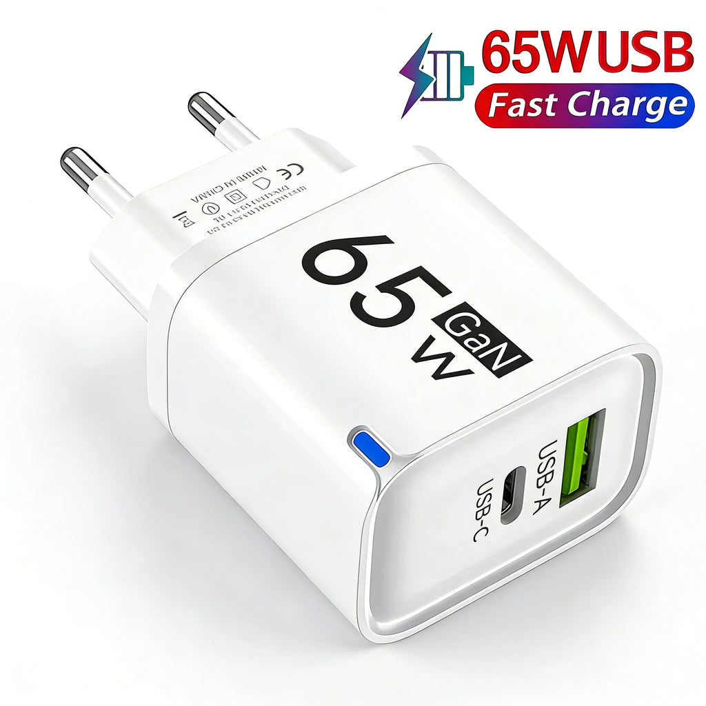 65W GaN Multi Port Fast Charging Phone Charger Type C Quick Charge QC3.0 for iPhone 16 17 Samsung Xiaomi Huawei Oneplus EU UK US
