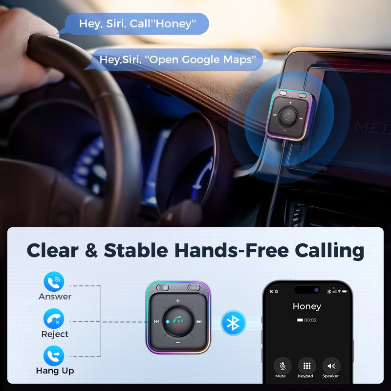 Joyroom-Bluetooth-6.0-AUX-Adapter fürs Auto mit leistungsstärkeren zwei Mikrofonen und Geräuschunterdrückung, Bluetooth-Empfänger für Musik und Freisprechanrufe im Auto