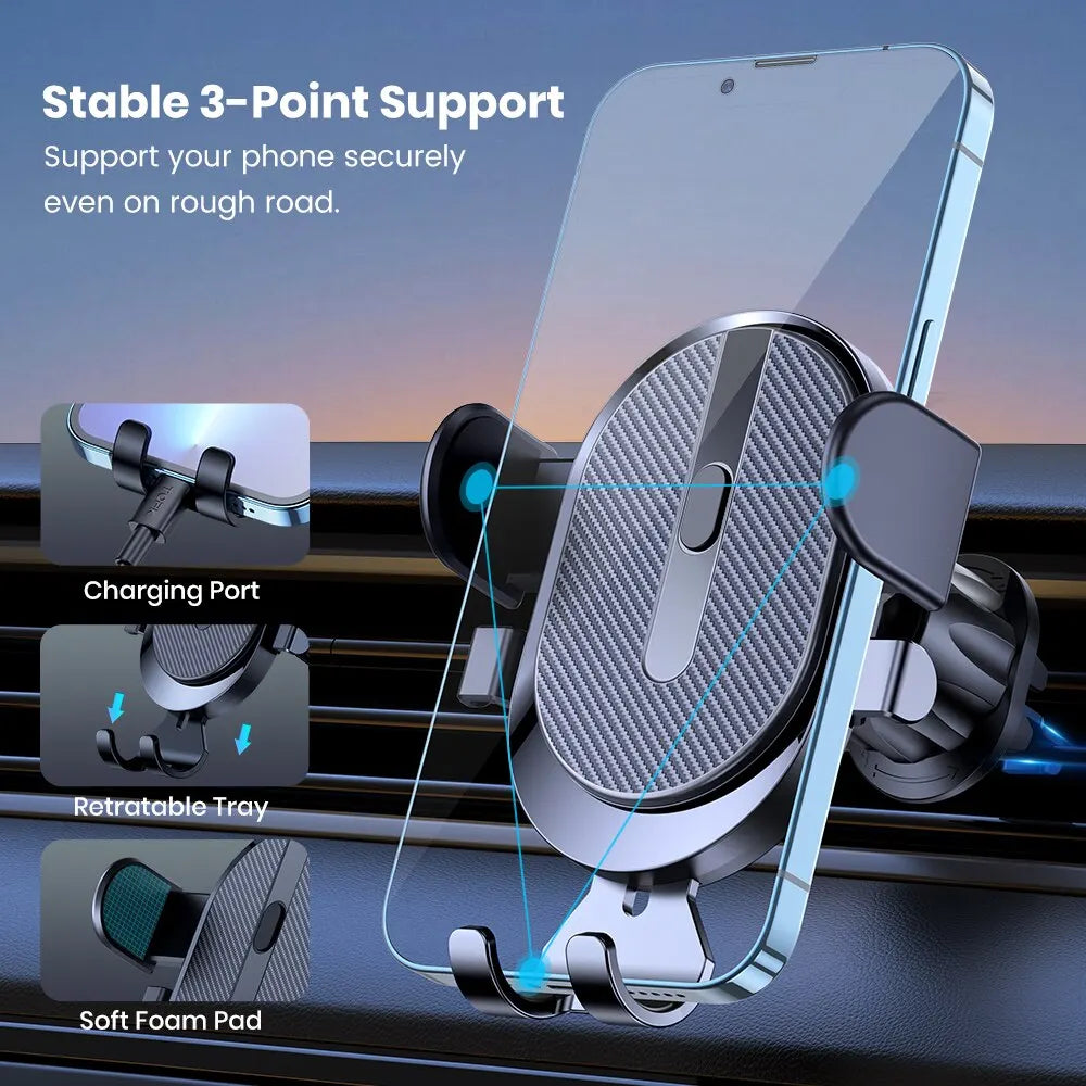 Soporte universal de gravedad para teléfono móvil de coche, clip para rejilla de ventilación, base anticaídas, compatible con GPS y teléfonos móviles de 4-7 pulgadas