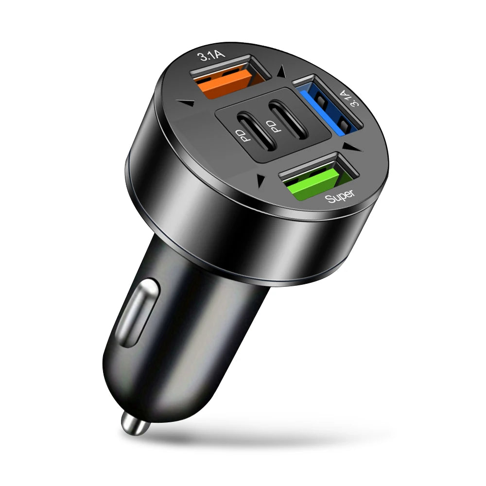 5 Ports USB C Car Charger Fast Charging PD QC3.0 USB C Car Phone Charger Type C Adapter In Car For IPhone Samsung Xiaomi