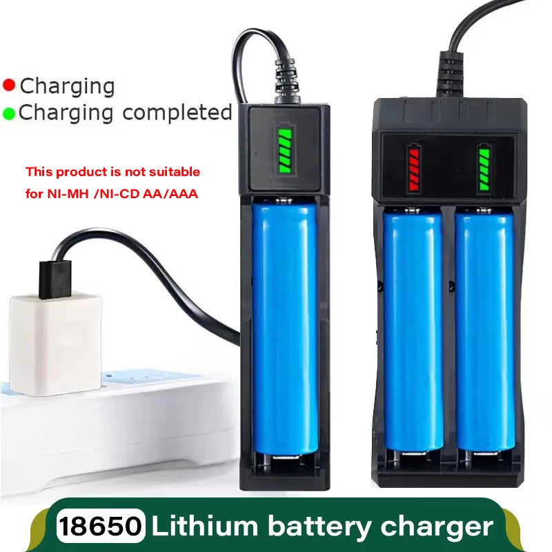Cargador de baterías 18650 con 1/2/4 ranuras, carga doble para baterías 18650 de 3.7V, cargador USB para baterías de litio recargables 16340 14500 18650
