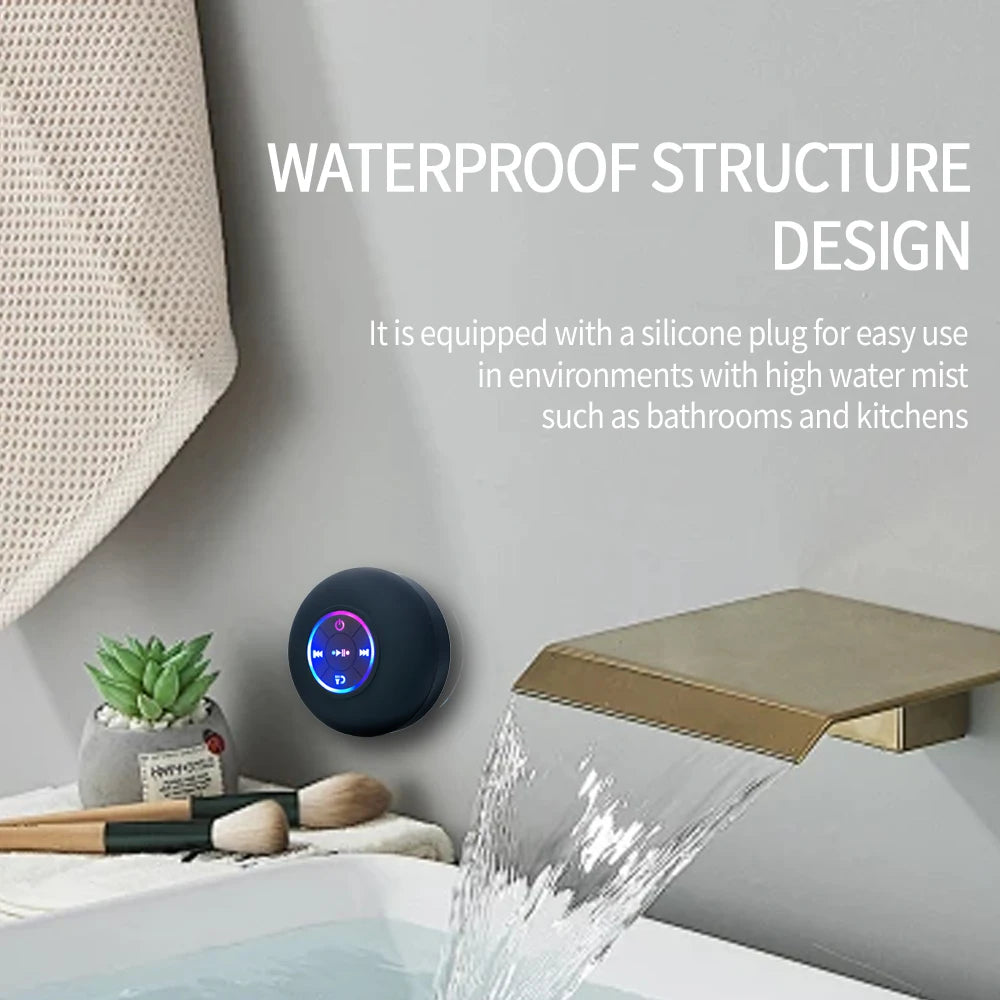 Altavoz Bluetooth inalámbrico portátil con luz LED, impermeable IPX4, altavoz potente para exteriores y baño, caja de sonido estéreo con ventosa grande