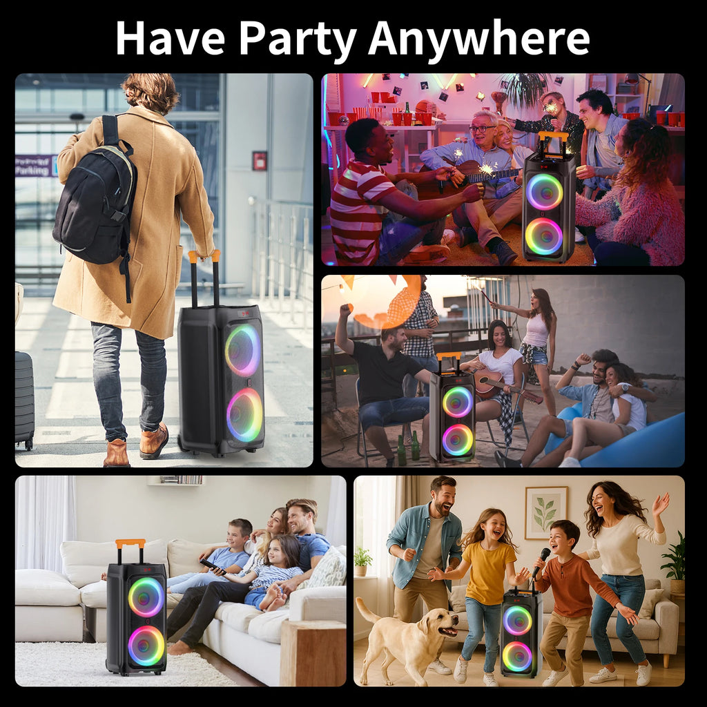 T9-karaokemaskine med 2 trådløse mikrofoner, stor 24" transportabel Bluetooth-højttaler til voksne med hjul