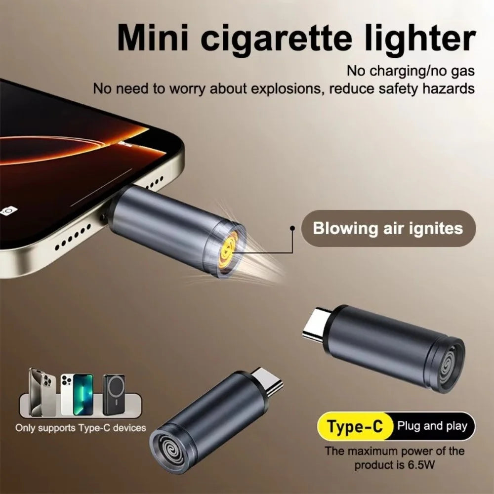 Encendedor eléctrico compacto tipo C, fácil de transportar y guardar, mini encendedor de cigarrillos Type-C para viajes en avión y actividades al aire libre, sin llama