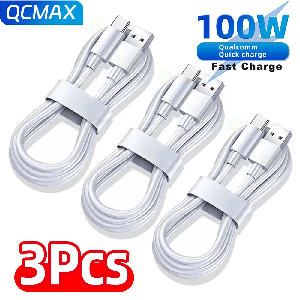 3PCS Type C Super Fast Charging Cable 10A 100W Data Cord for Huawei OPPO Vivo iQoo - Quick Charge USB Cables