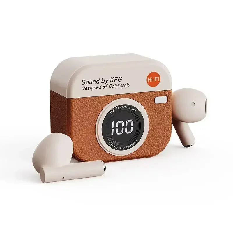 Wireless Bluetooth headphones retro camera creative battery level display music headphones long-lasting battery life