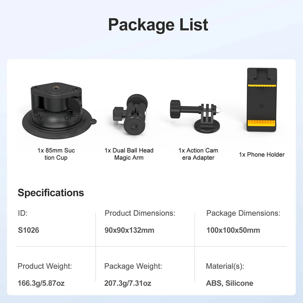 Camera Suction Cup Car Mount with Phone Holder Windshield Window Dashboard Boats Vehicle Attach for GoPro Insta360 DJI Action