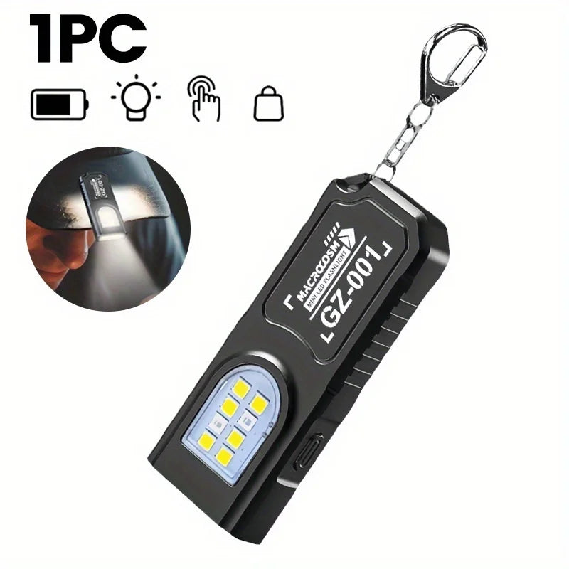 Mini COB LED-lommelygte, genopladelig og transportabel EDC-lommelygte med USB-C, lommelygte, projektør og arbejdslampe med clips og magnet til nødsituationer