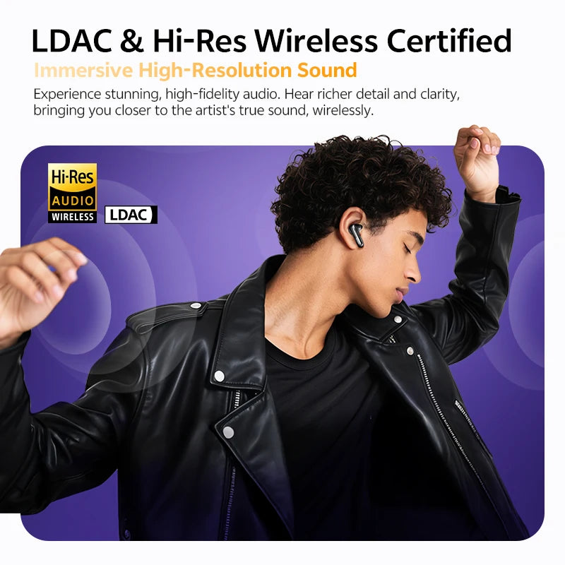 QCY MeloBuds N70 Écouteurs sans fil ANC adaptatifs Bluetooth 6.0 LDAC Audio Hi-Res 6 micros Écouteurs avec chargement sans fil 50h IPX5