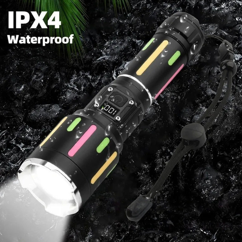 High Power White Light Fluorescent Flashlight  Rechargeable Zoomable Long Shot Torch Outdoor Hiking Camping Emergency Light