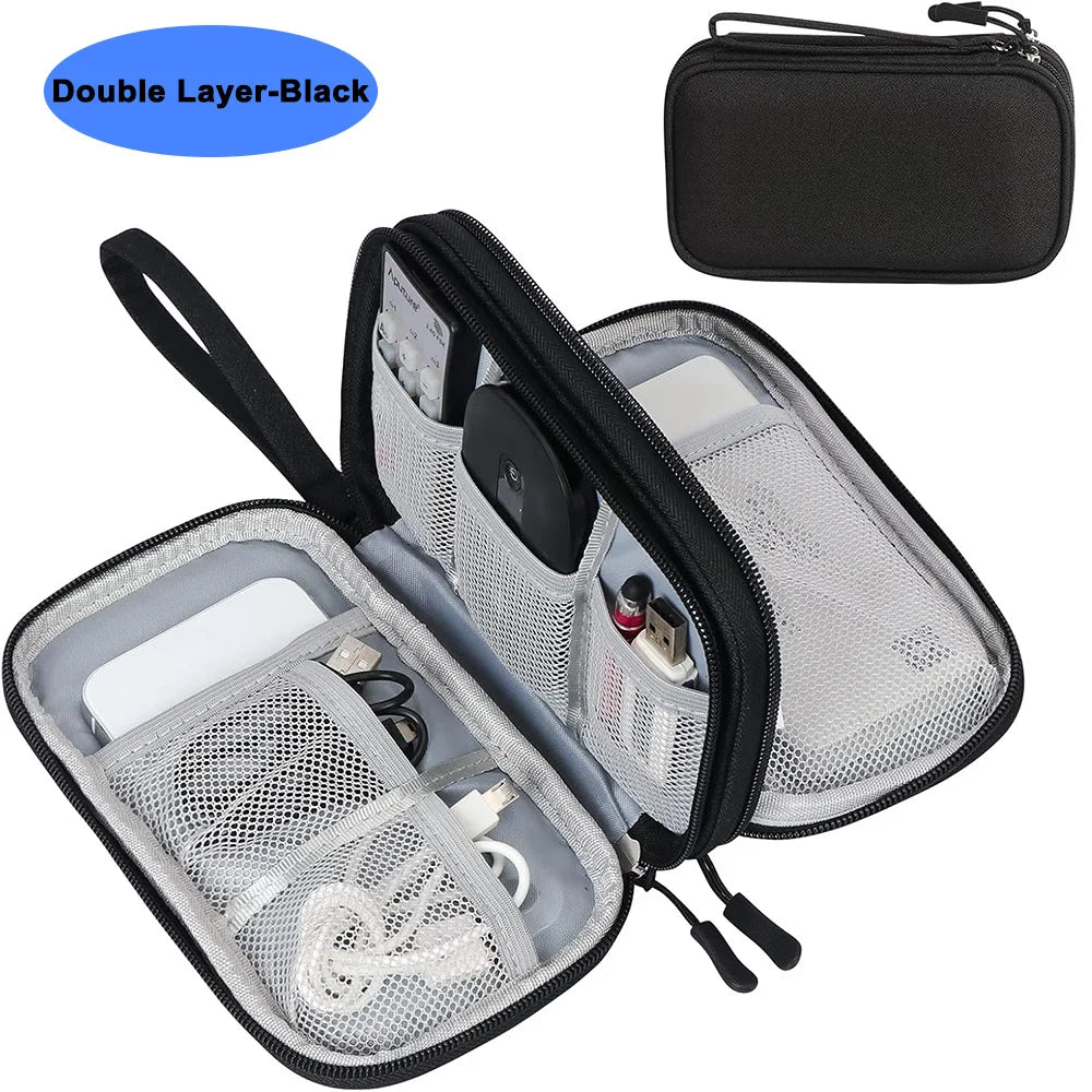 Bolsa organizadora multifuncional portátil de viaje para cables USB, cables de datos, cargadores de teléfono, baterías externas y accesorios electrónicos