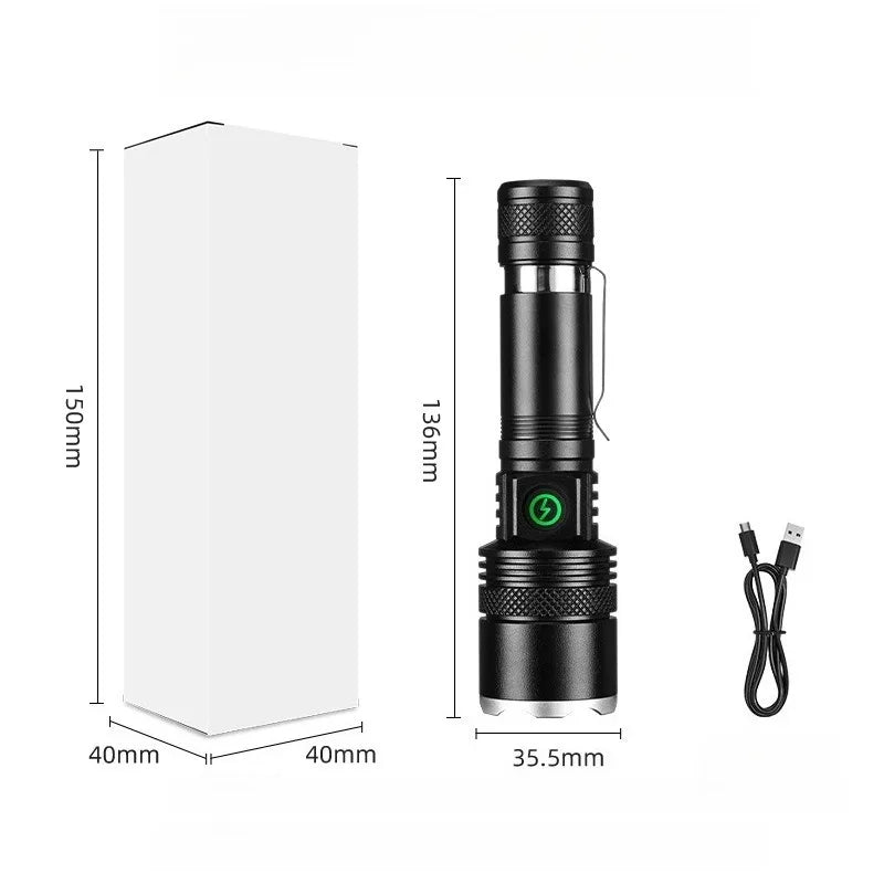 Rechargeable LED Flashlight Zoomable Waterproof Aluminum Alloy Torch with Clip Magnet for Outdoor Hiking Camping Night Use