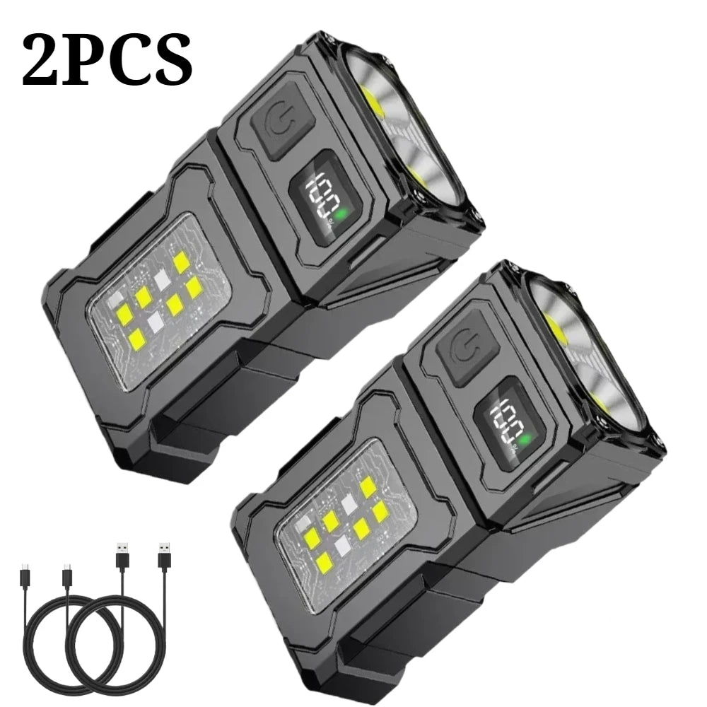 Genopladelig mini-LED-lommelygte med magnetisk clip, arbejdslampe, nøgleringslygte og lommelygte til udendørs camping, vandring og fiskeri