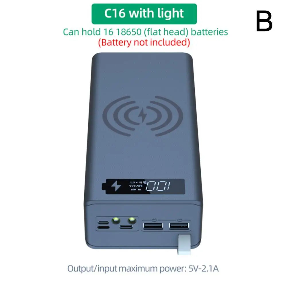 Portable Power Bank Case 16*18650 C16 USB Welding Free Power Bank Case Detachable QC 3.0 PD DIY Shell Housing For Powerbank