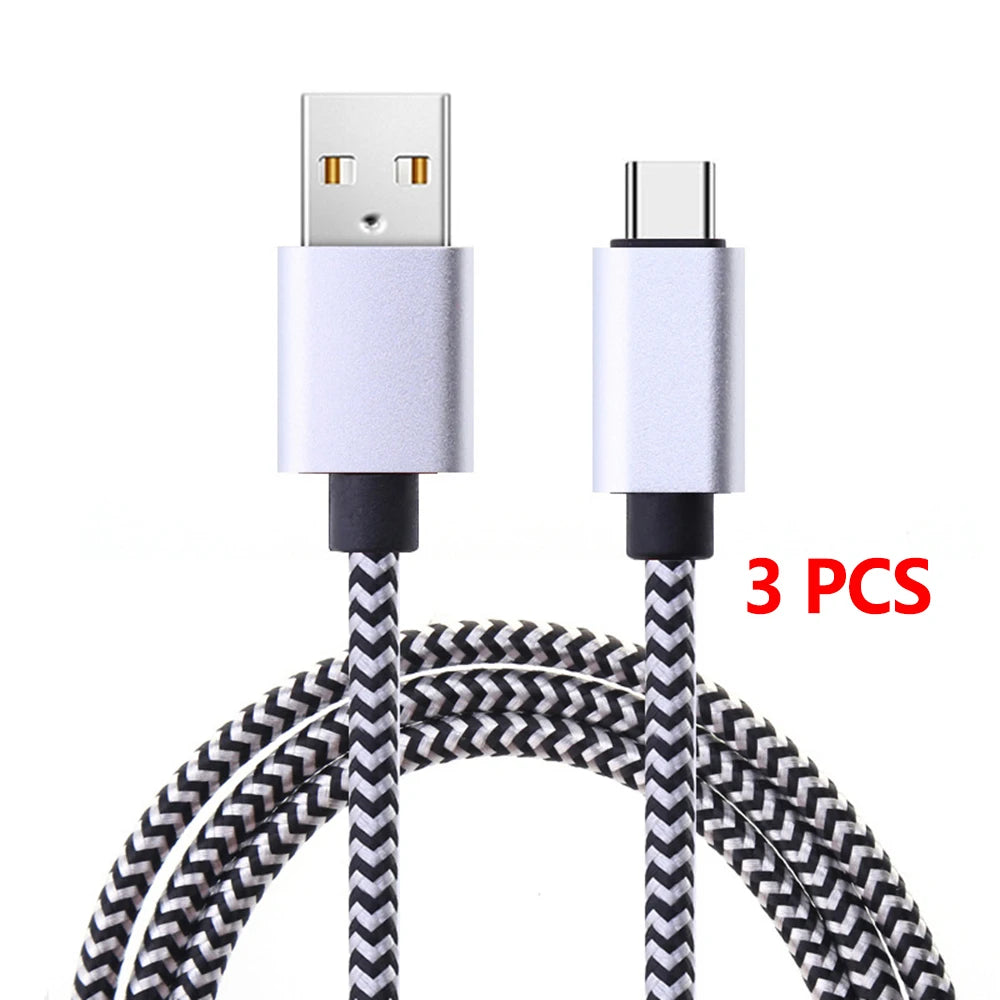 1-3 stk. USB Type C-kabel til hurtig opladning, batteriopladerledning, vævet nylon-datakabel, mobiltelefonoplader til Huawei og Samsung, USB C