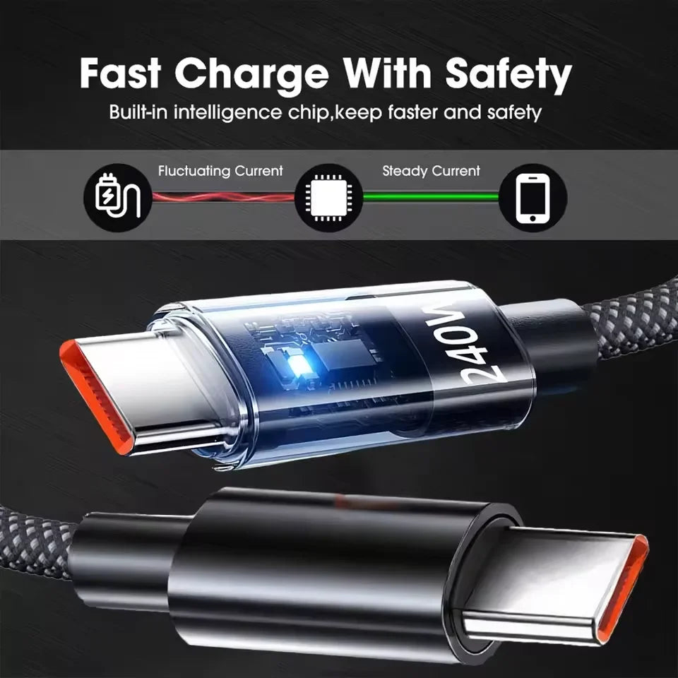 240W USB to Type C Super Fast Charging Cable QC 3.0 LED Digital Display Phone Charger Data Cord For Samsung Xiaomi Huawei OPPO