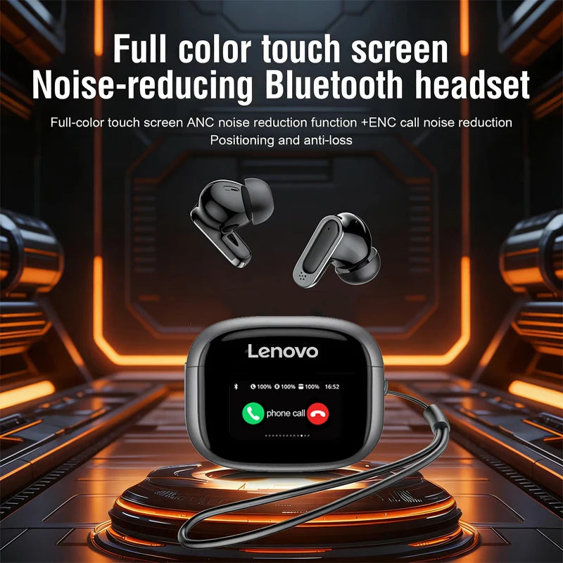 Nye Lenovo TWS-smarte digitale Bluetooth-øretelefoner, in-ear ANC-støjreduktion, trådløse øretelefoner med lang rækkevidde, mikrofon og berøringsskærm